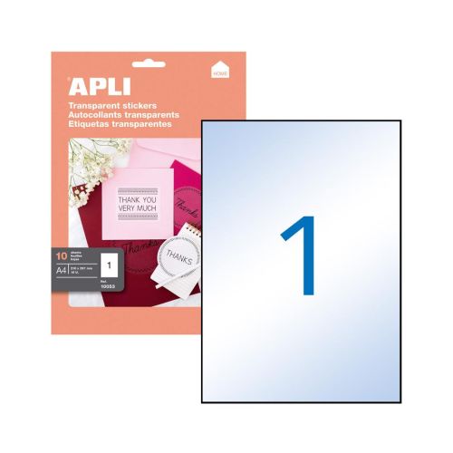 Etiquetas 210x297mm 10Fls A4 Transparente Apli 10un , Apli , APL10053 , 8410782100539